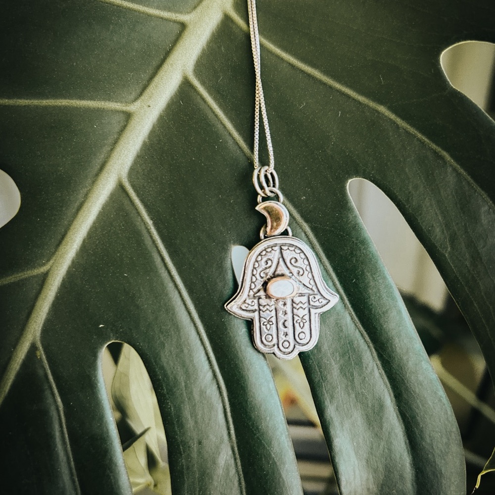 Sterling Opal Hamsa Hand Necklace